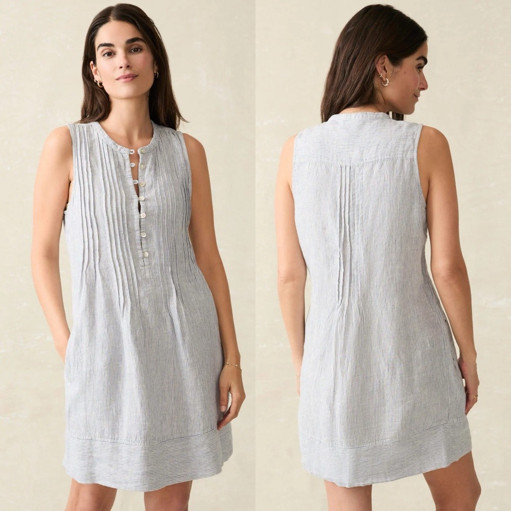Faherty Isha Dress in Blue Mini Stripe